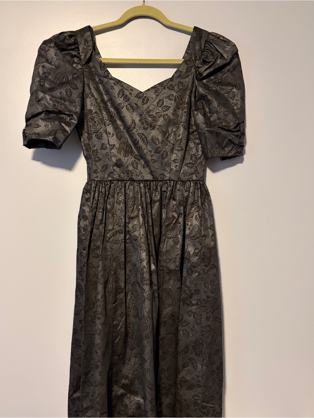 Laura Ashley Black Floral Brocade Maxi Dress with Puff Sleeves